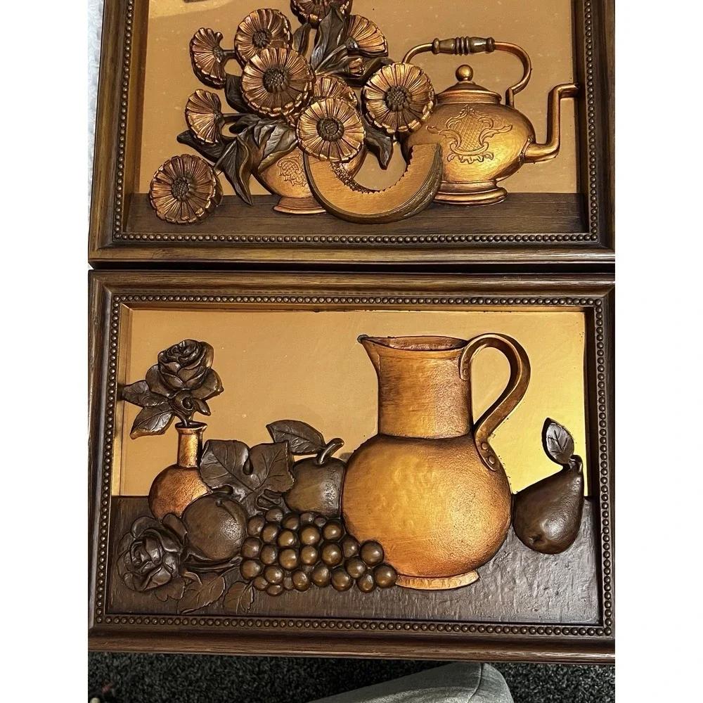 Vtg Coppercraft Guild 3D Copper Art Wall Hanging Kitchen Farm Cottage MCM Pair